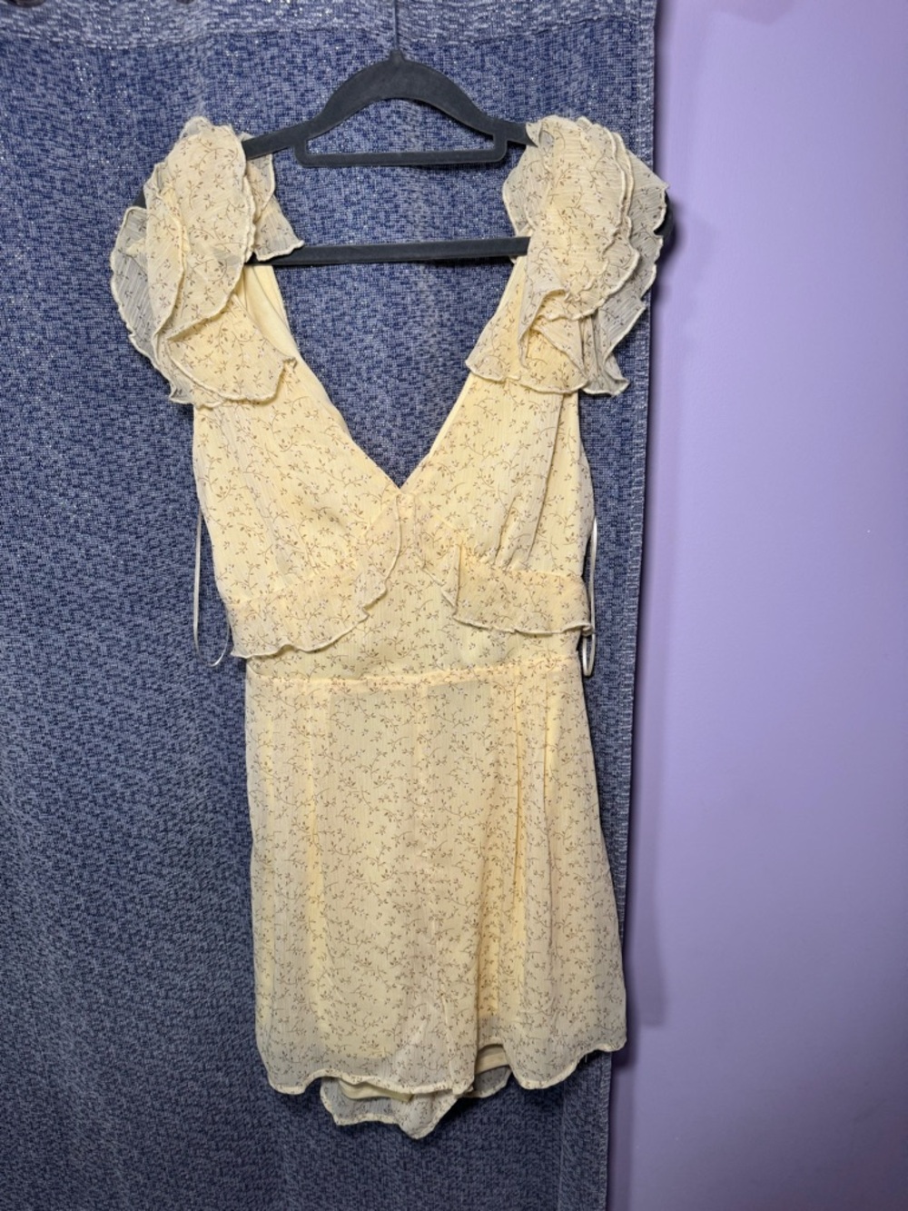Yellow Floral Ruffle V-Neck Women’s Dress